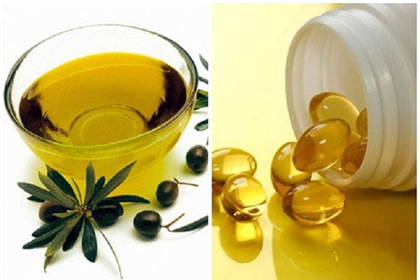 Viên vitamin E trị quầng thâm mắt kết hợp với dầu olive